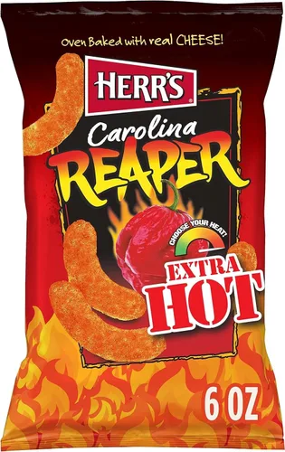 Herr’s Cheese Curls, Sabor Carolina Reaper, Bocadillos sin gluten, Bolsa de 6 oz (12 unidades)