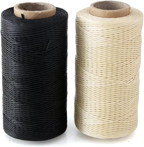 2pcs 150D 0.031 in Costura de Cuero Artesanía Costura Artesanía Hilo encerado Cuerda Cuerda Cuerda (Negro y Beige)