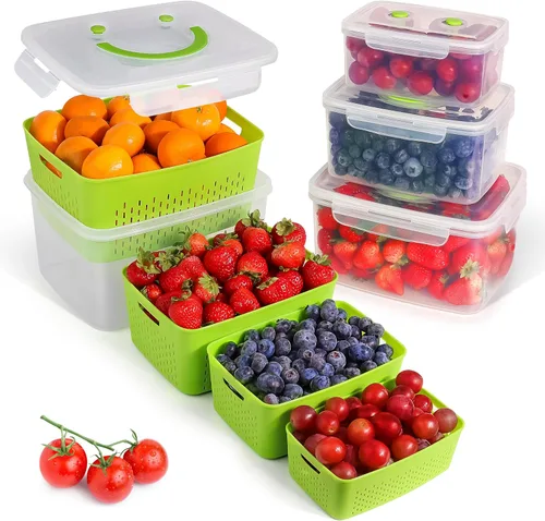 Contenedores de almacenamiento de frutas para nevera, juego de 4, tapa hermética que se mantiene fresca, para almacenamiento de frutas y verduras,