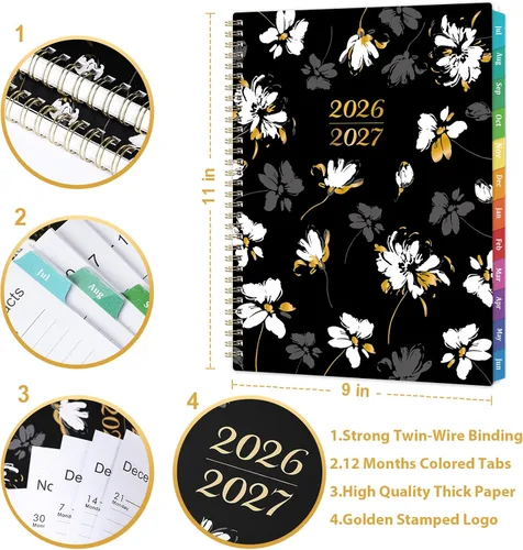 Miniatura 3 de Agenda 2026 – Agenda 2026 semanal y mensual, enero a diciembre 2026, calendario 2026 con pestañas mensuales, cubierta floral