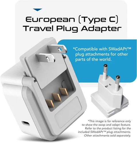 Miniatura 7 de Ceptics Adaptador de enchufe europeo, seguro USB-C 30W PD y QC 3.0-2 enchufe de EE. UU. - Compacto y potente - Uso en Grecia, Italia, Suiza