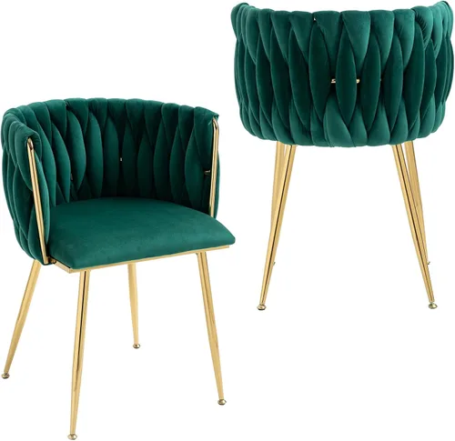 Miniatura 12 de NIOIIKIT Sillas de Comedor Modernas de Terciopelo Sillas de Acento Tejidas a Mano Sillas de Sala de Estar Silla Tapizada con Patas de Metal Dorado