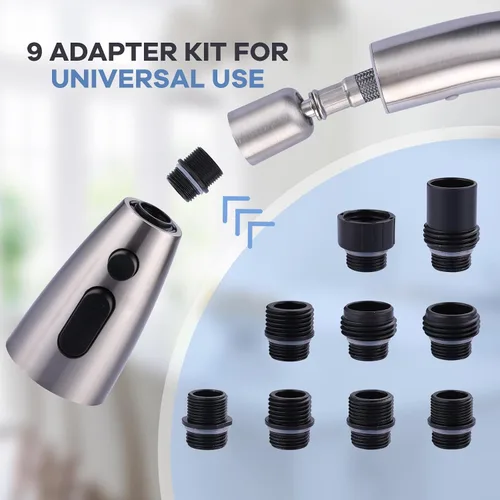 Miniatura 4 de WOWOW Reemplazo de cabezal de llave de cocina, níquel cepillado, boquilla de pulverización extraíble de 3 funciones con 9 adaptadores para llave