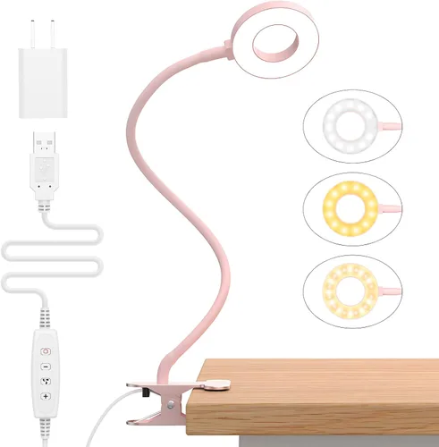 Lámpara de escritorio iZELL, [3 modos de color y 10 niveles de brillo] luz LED de lectura con abrazadera, brazo flexible de silicona, luz de libro
