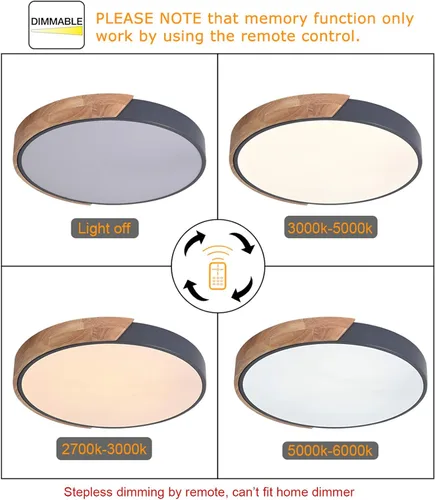 Miniatura 5 de EDISLIVE Lámpara de Techo Regulable de 19 pulgadas Moderna Minimalista LED de Forma Redonda de Madera, Metal y Acrílico, Lámpara de Techo de Montaje