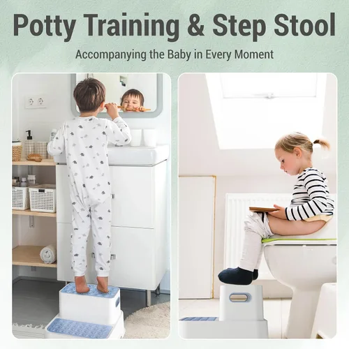 Miniatura 6 de COOSEYA Taburetes de 2 escalones para niños, taburete escalonado para niños pequeños para lavabo de baño, doble escalón antideslizante para baño