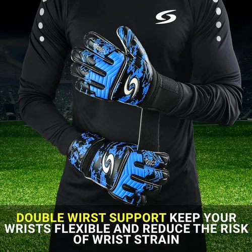 Miniatura 4 de Sporia Guantes de portero para adultos y jóvenes, guantes de portero de fútbol transpirables con protector de 5 dedos y fuerte soporte de muñeca Azul