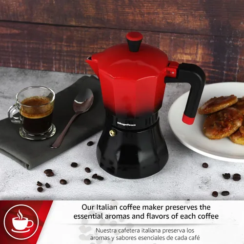 Miniatura 4 de Magefesa Tradicional - Cafetera de café expreso para estufa de 6 tazas, olla italiana, compatible con inducción, acero inoxidable y aluminio, mango