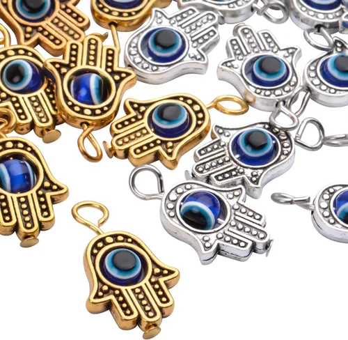 Miniatura 2 de 40 dijes antiguos de mano de Hamsa contra el mal de ojo de Fátima, accesorios de joyería para collares, pulseras, suministros de manualidades, oro