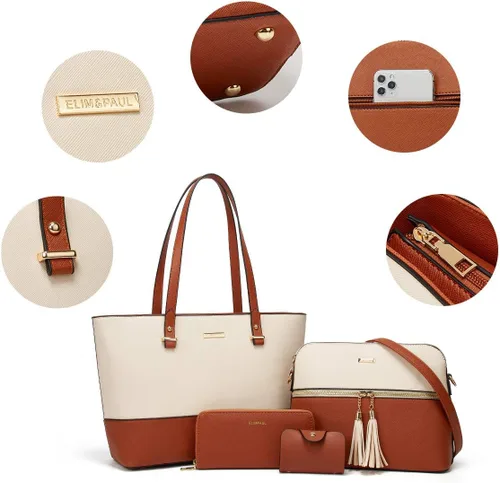 Miniatura 173 de Juego de 4 bolsas modernos para mujer de cuero sintético: bolso tote, bolso de hombro, bolso de mano y cartera.