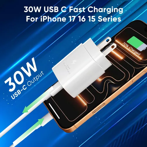 Miniatura 2 de Cargador para iPhone 17 16 15 cable de carga rápida de 10 pies, bloque de cargador USB C de 30 W para i Phone 15 16 16e 17 Air Plus Pro Max/iPad