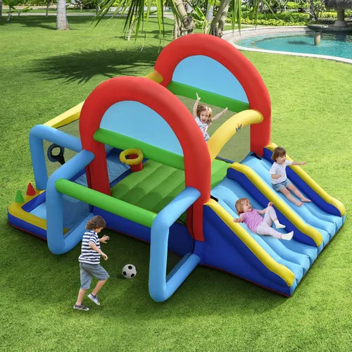 Miniatura 2 de HONEY JOY Casa inflable de rebote, casa hinchable 8 en 1 con área de salto, portería de fútbol, aro de baloncesto, juego de objetivo y lanzamiento