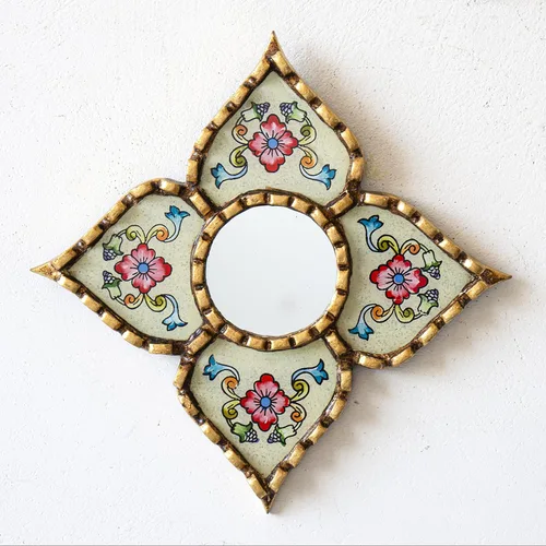 Miniatura 2 de Espejo peruano pequeño, espejo artesanal hecho a mano, decoración de pared de vidrio pintado inverso, espejos con forma de diamante de 8.26 pulgadas