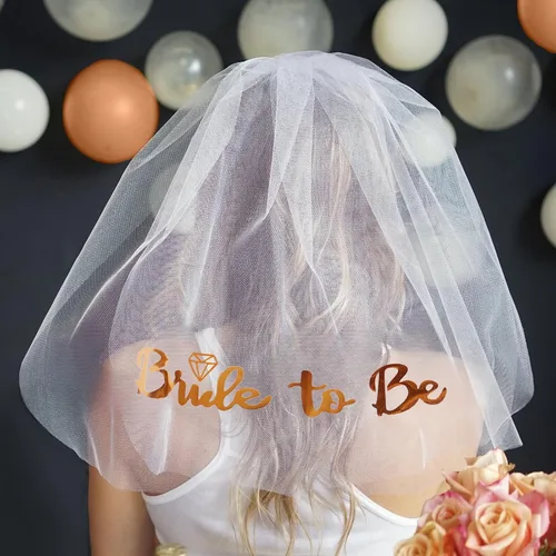 Miniatura 7 de CIEHER Corona de oro rosa + banda de novia + velo de boda para despedida de soltera, decoraciones de despedida de soltera, banda de despedida