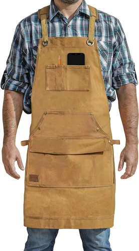 Miniatura 8 de Hudson Durable Goods Delantal de trabajo de lona encerada de alta resistencia con bolsillos para herramientas (negro), correas cruzadas en la Gris
