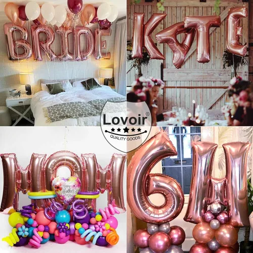 Miniatura 7 de Lovoir Globos grandes de 40 pulgadas de oro rosa con letra C de gran tamaño, globo de helio de aluminio de Mylar para decoración de fiesta de Letra