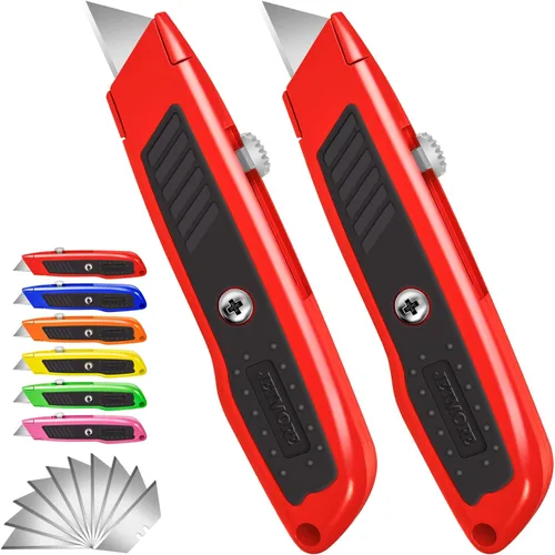 Miniatura 13 de Jetmore Paquete de 2 cortadores retráctiles, cuchillo utilitario resistente con 10 cuchillas SK5 y bloqueo de seguridad, navaja portátil