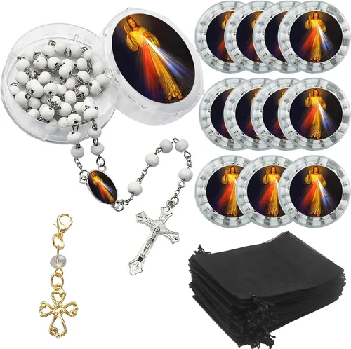 Generic Recuerdos conmemorativos, 12 rosarios blancos de la Divina Misericordia, Celebración de la VidaRecuerdos para funeral, regalo de condolencia