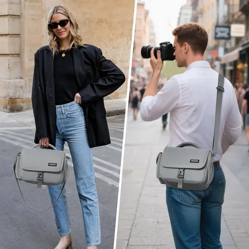 Miniatura 7 de CADeN Bolsa para cámara - Bolsa cruzada de hombro compatible con cámaras y lentes Nikon, Canon, Sony, DSLR SLR sin espejo (1.0 gris, pequeña)