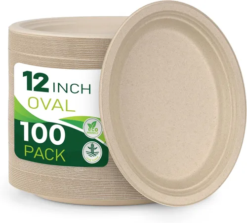 Miniatura 14 de 150 piezas 100% compostables platos de papel de 10 pulgadas, platos de fibra de caña de azúcar resistentes desechables ecológicos biodegradables