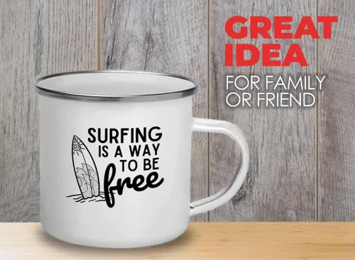 Surfing Camper Taza 12oz – Surfing is free A – Surfing is free A – Surfing Enthusiast Gifts Water Sport Surfboard Athletics Hobby Beach Sea Windsurf