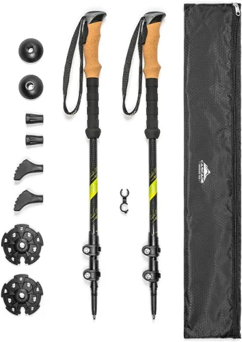 Cascade Mountain Tech - Bastones de senderismo de fibra de carbono, bastones para caminar o hacer senderismo con seguros ajustables rápidos Verde