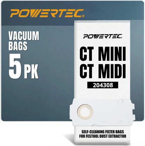 Miniatura 10 de POWERTEC 500438 Bolsa de filtro para Festool CT SYS 5PK, para Festool CT SYS, extractor de polvo CTC SYS, bolsas de vacío de repuesto, bolsas