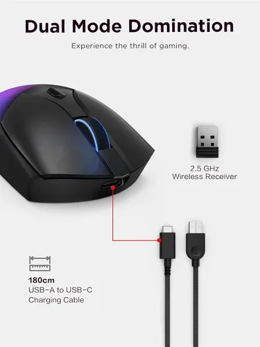 Miniatura 5 de Lenovo Legion M410 Mouse Inalámbrico RGB para Juegos – Mouse de 6 Botones con Agarre Palmar con 16,000 DPI, Batería Recargable de 53 Horas