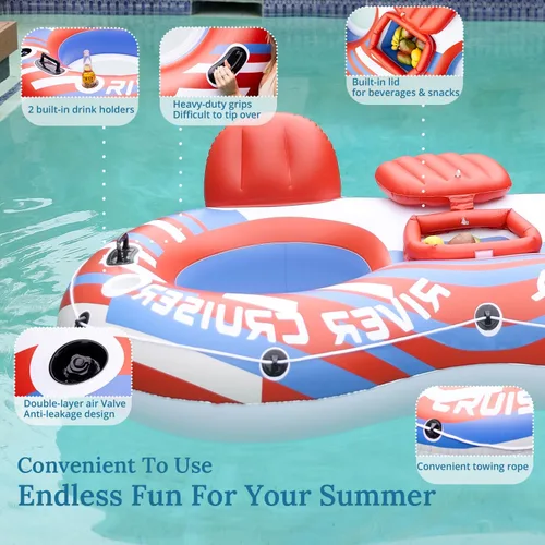 Miniatura 5 de River Tubes for Floating Heavy Duty Inflatable Floating Lounger Premium River Water Rafts Pool Float with Cup Holder Above Lake for Adults Rojo