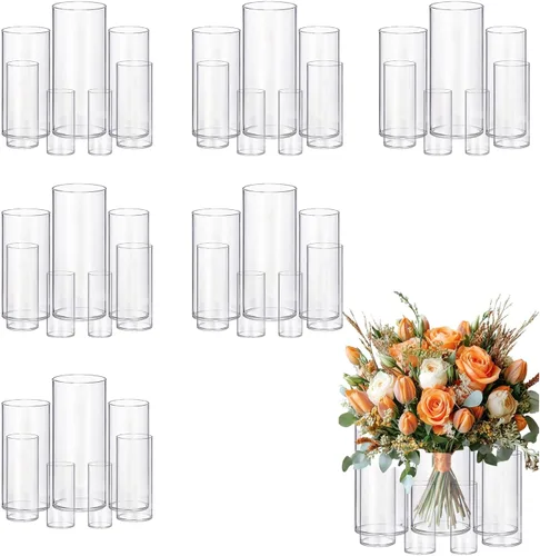 Miniatura 12 de 5 piezas de jarrones de vidrio Cilindro Jarrones para centros de mesa Pequeños jarrones de flores de vidrio transparentes Jarrones para decoración