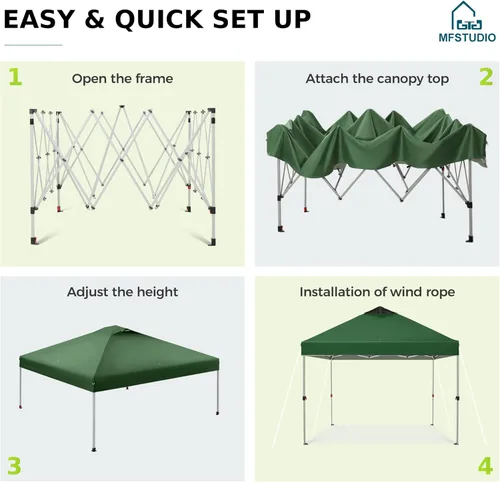Miniatura 5 de MFSTUDIO Carpa Desplegable de 10x10 pies, Refugio Gazebo Sombra Solar Toldos Impermeables Patio Portátil Carpas con Malla Desplegables para Playa