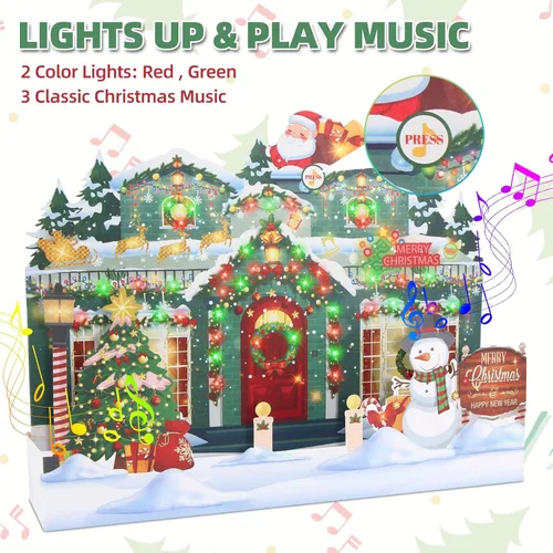 Miniatura 2 de XTF2015 Tarjetas de felicitación de Navidad 3D Pop Up Tarjeta de regalo de Navidad con luces musicales y animadas para el hogar, reproduce 3