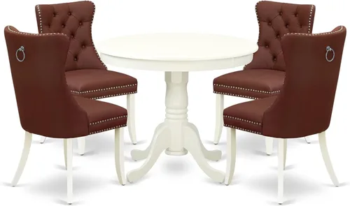 Miniatura 16 de East West Furniture ANDA5-LWH-12 - Juego de cocina de 5 piezas que contiene una mesa de comedor redonda con pedestal y 4 sillas Parson tapizadas
