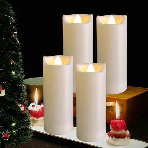 Miniatura 12 de Velas LED operadas por batería de 2"x6" de plástico, parpadeantes, sin llama, con temporizador, impermeables para exteriores, velas de pilar