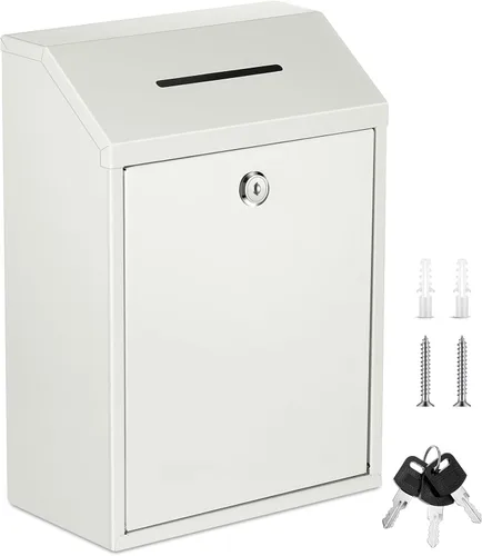 Miniatura 21 de Yaocom Caja de dinero de metal para donación de dinero para colección de soportes de granja, caja de sugerencias segura con candado montado