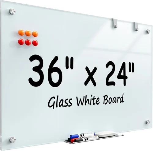 Miniatura 11 de MaxGear Pizarra blanca de vidrio montada en la pared, pizarra magnética de borrado en seco, vidrio templado, respaldo de acero, superficie lisa