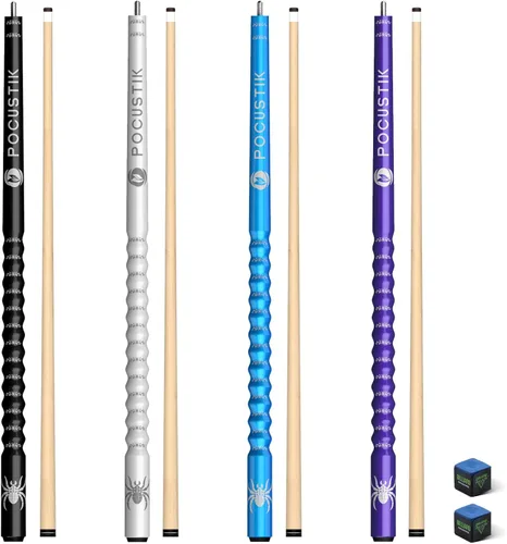 Miniatura 8 de Juego de 4 tacos de billar de arce canadiense de 58 pulgadas con agarre ergonómico y punta de 0.512 in, palo de piscina profesional en 4 colores y 4