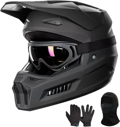 ILM Casco para motocross juvenil, casco ATV para niños, motocross, BMX, motocicleta todoterreno con gafas, guantes, máscara DOT modelo MT601Y (negro