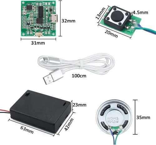 Miniatura 7 de Módulo de sonido Control de botón Música Reproductor de voz programable Chip de conversación musical 8 MB MP3 WAV USB descargable con caja