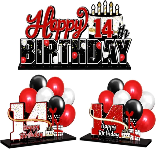 Miniatura 20 de LINGTEER Feliz 10º Cumpleaños Juego de Centros de Mesa de Acrílico Azul para Mesa - Brindemos por Diez Años Decoraciones de Regalo de Fiesta de 10º