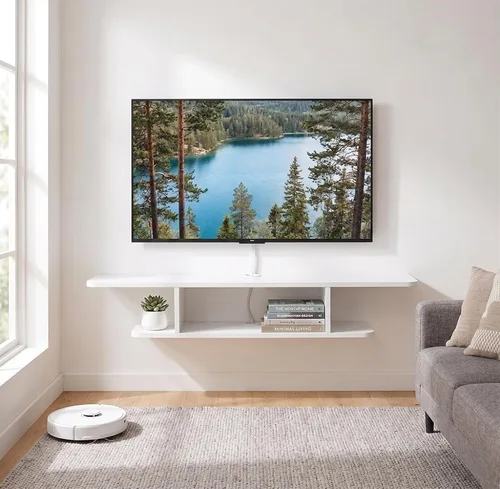 Miniatura 6 de GHC Soporte flotante para TV, centro de entretenimiento montado en la pared y estante de gabinete, consola de TV con almacenamiento, consola Gris