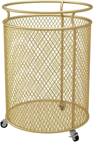 Cesta de lavandería con ruedas, cesta de metal para organizador de habitaciones, contenedores de almacenamiento de ropa sucia de malla redonda para