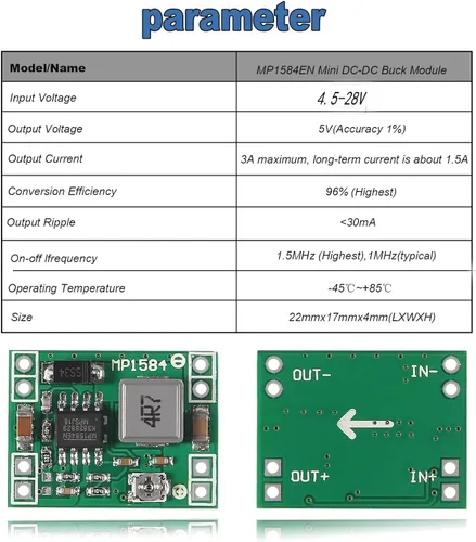 Miniatura 4 de 6PCS MP1584 MP1584EN DC-DC 3A Voltaje Ajustable Buck Convertidor Mini Voltaje Fuente de Alimentación Step Down Module 24V a 12V 9V 5V 3V