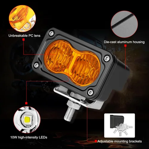 Miniatura 6 de Cápsulas LED ámbar, 2 unidades de luz de conducción de 40 W y 3 pulgadas, luz antiniebla ámbar, impermeable, para parachoques todoterreno, cubo