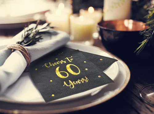 Miniatura 2 de Servilletas de cóctel de Cheers to 60 años, decoraciones de feliz cumpleaños 60 para hombres y mujeres, decoraciones de fiesta de aniversario