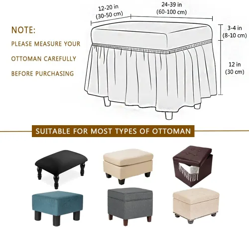 Miniatura 5 de GAWEKIQE Fundas otomanas de tela de sirsaca de alta elasticidad, funda para reposapiés con falda, rectangular, moderno, protector de muebles
