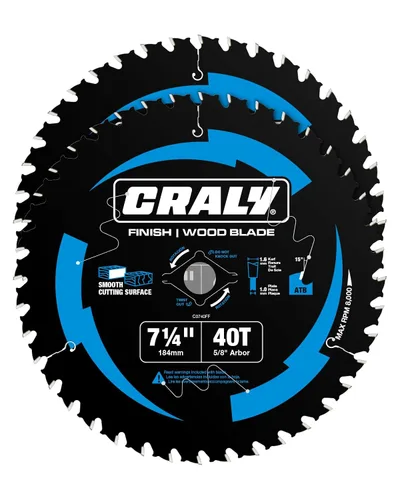 CRALY Hoja de sierra circular de corte de madera con acabado fino de 7-1/4 pulgadas, 40 dientes, cenador de 5/8 pulgadas, punta de carburo, corte
