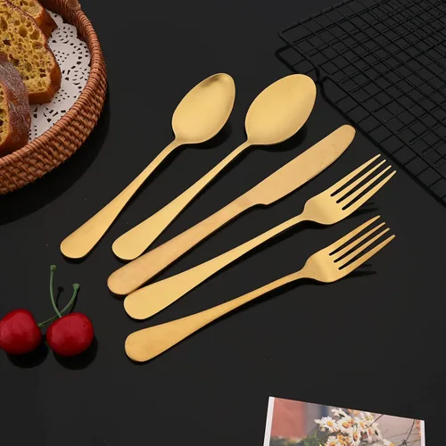 Miniatura 3 de JASHII Juego de cubiertos de 20 piezas con acabado satinado, servicio para 4, juego de cubiertos de titanio, juego de utensilios de oro mate