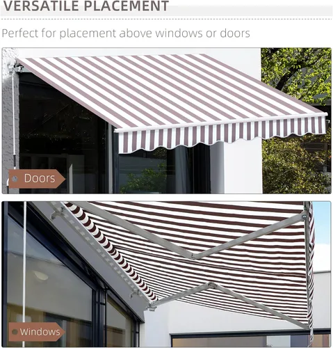 Miniatura 4 de Outsunny - Toldo retráctil de 10 x 8 pies, toldo para patio, toldo para sol con manivela manual, tela resistente a los rayos UV y al agua y Rayas