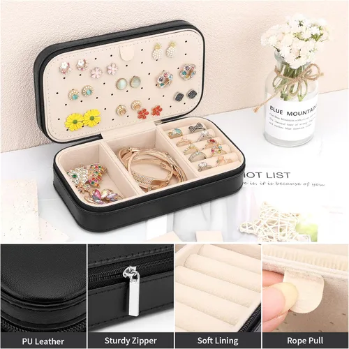 Miniatura 3 de DesignSter Joyero de viaje, estuche de joyería portátil de piel sintética, cajas de joyería pequeñas para regalos, organizador de joyas de viaje